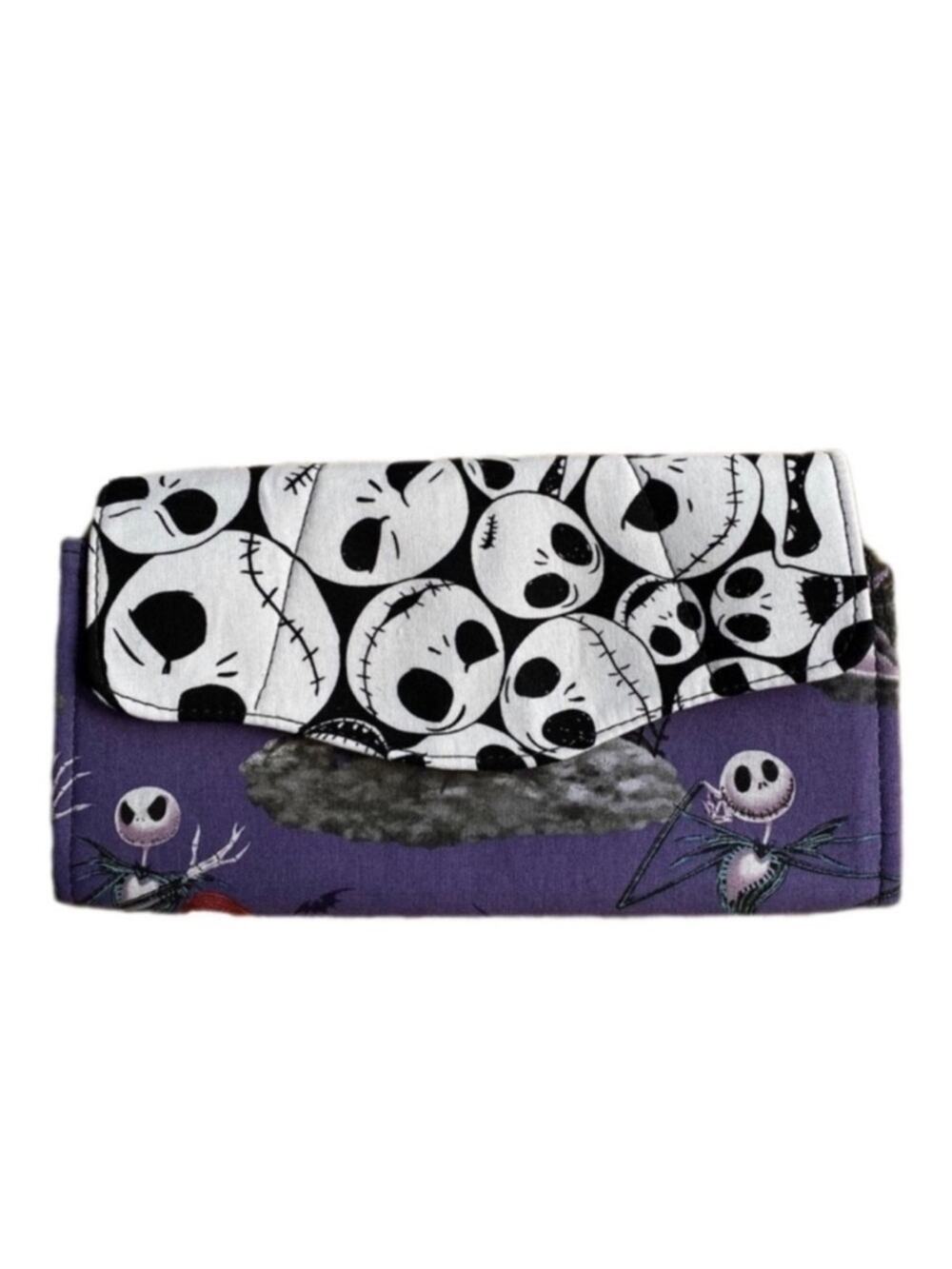 Jack with Zero wallet Handmade cotton Clutch Skull purple ghost dog